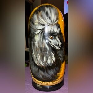 Vintage Signed Russian Matryoshka 5 Nesting Dolls, Realistic Poodle Portraits